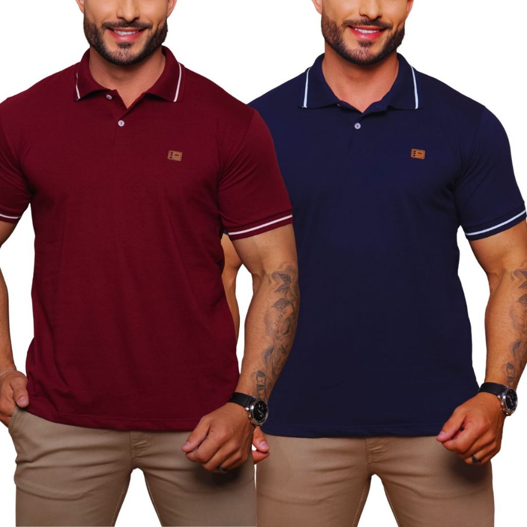 kit 2 Camisa  Gola Polo  Alta Qualidade 100% Algodão Camiseta básica Masculina em Oferta na Shopee