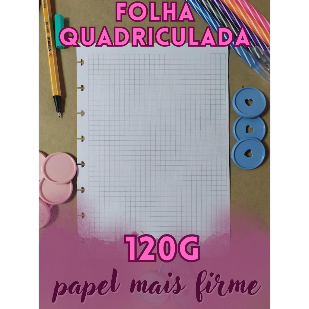 Refil de Folhas Caderno Inteligente/Caderno de Discos 120G -Quadriculado - Vários Tamanhos -Folha Offset em Oferta na Shopee