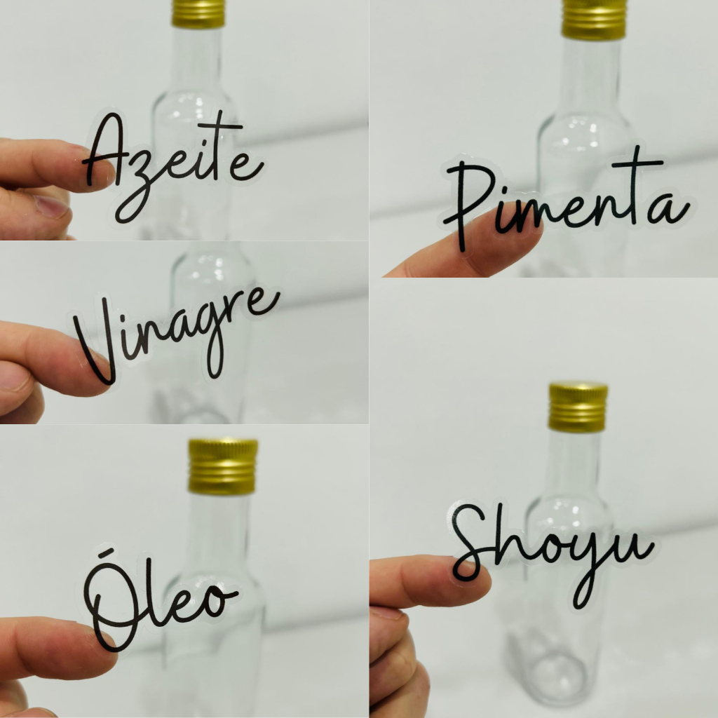 Etiquetas Adesivas Galheteiros Azeite Óleo Vinagre Transparentes Temperos Mantimentos