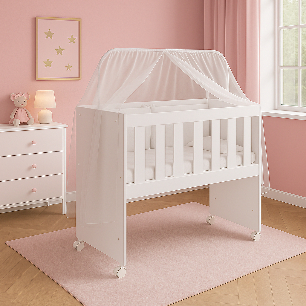 Mini Berço Multifuncional C/ Colchão E Rodizio Branco 5x1 Mesa Infantil Recreativa E Trocador