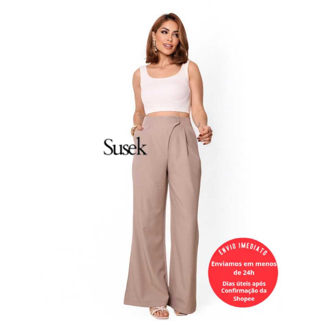 Calça Feminina Luis Twill Cintura Alta Detalhada com Botão 87900