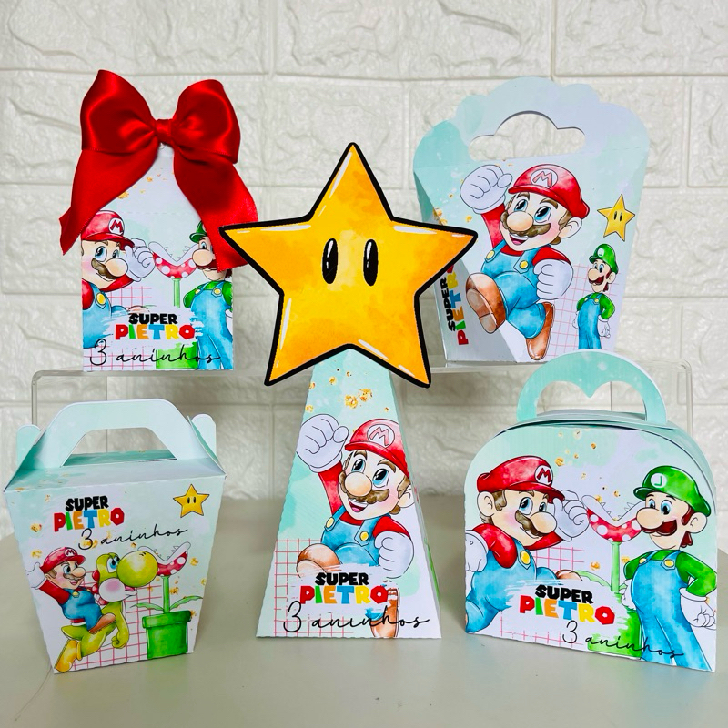 kit caixinhas personalizas SUPER MÁRIO, festa super Mario, lembrancinha Super Mario,  PEGUE E MONTE