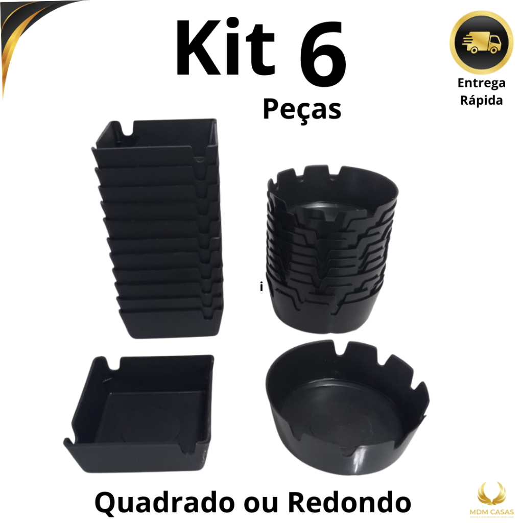 Cinzeiro Quadrado ou Redondo Nylon Preto Resistente Lavável - 6 Unidades