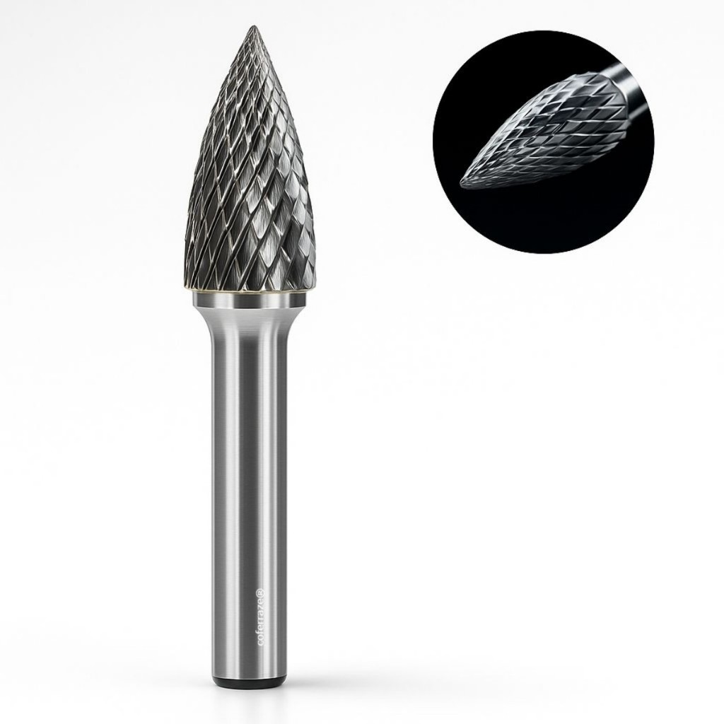 Lima Rotativa Metal Duro Cônica 10 x 20 Haste 1/4 Desbaste Profissional Precisão Corte Duplo