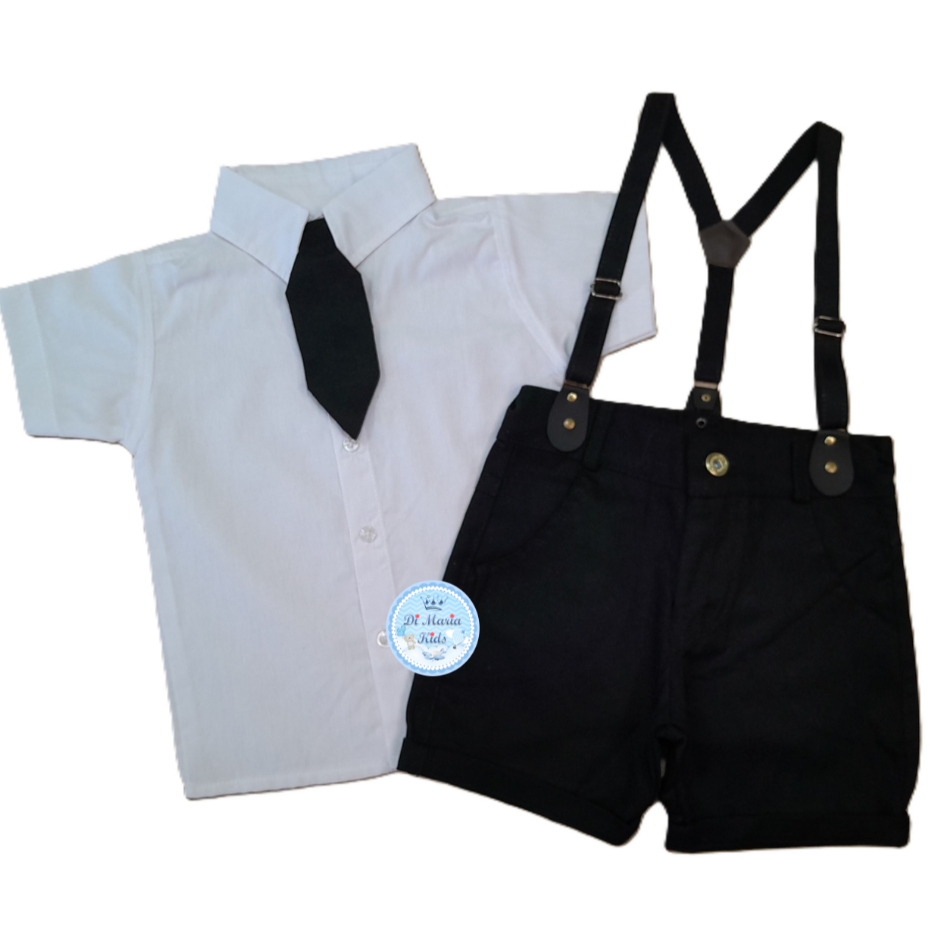 Conjunto Temático Poderoso Chefinho Tradicional Camisa Lisa Short Suspensório Roupa menino infantil
