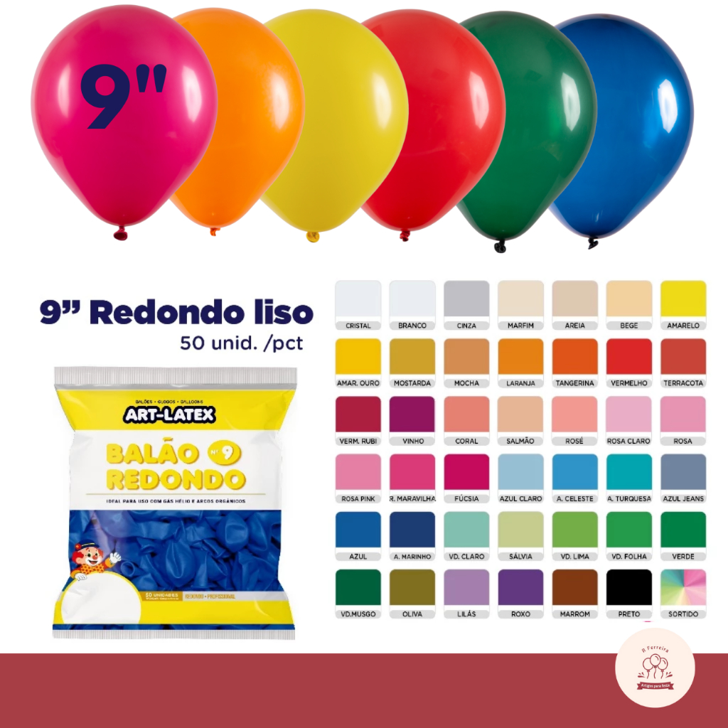 Balão Bexiga para Festa Redondo - Art Latéx - 9 polegadas - 50 Unidades em Oferta na Shopee