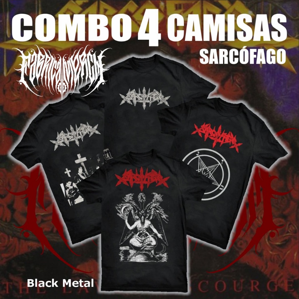 COMBO 4 CAMISETAS SARCOFÁGO ,black metal, deathblack metal,northen black metal, BH METAL