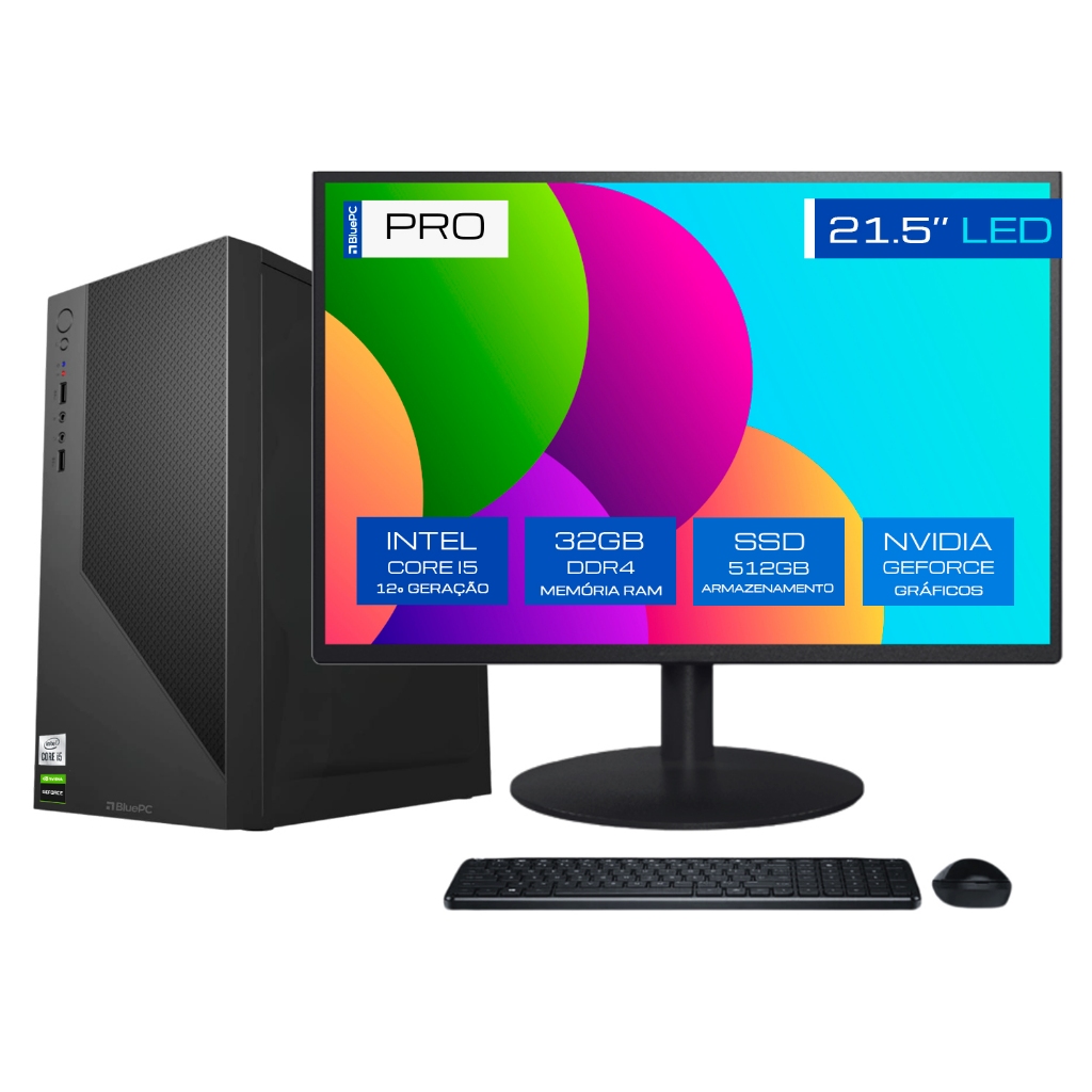 Computador BluePC PRO Intel i5 12400F, 32GB, SSD 512GB, Geforce, Win 11 Pro, Monitor 21- CDBP-PRO187 em Oferta na Shopee