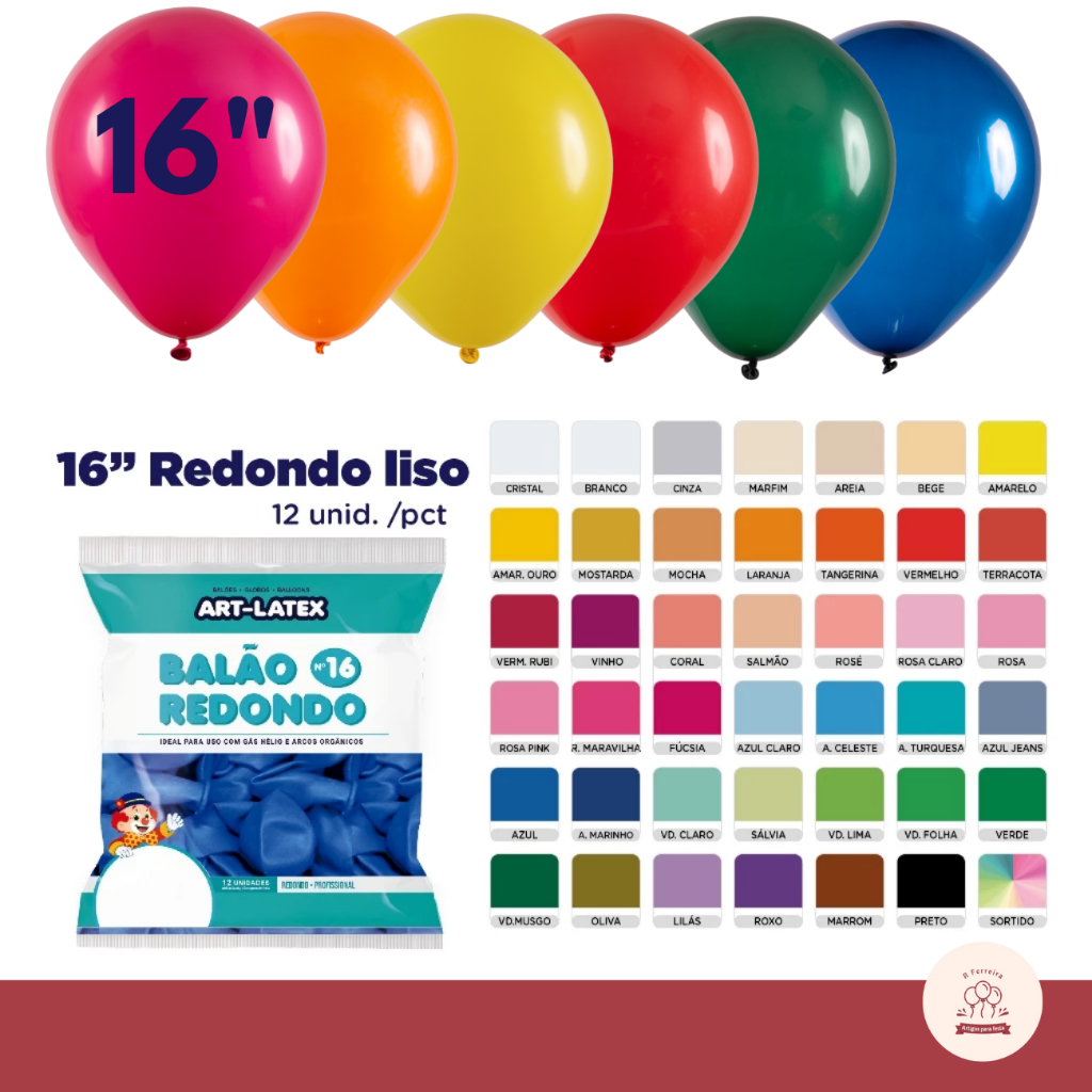 Balão Bexiga para Festa Redondo - Art Latéx - 16 polegadas - 12 Unidades em Oferta na Shopee