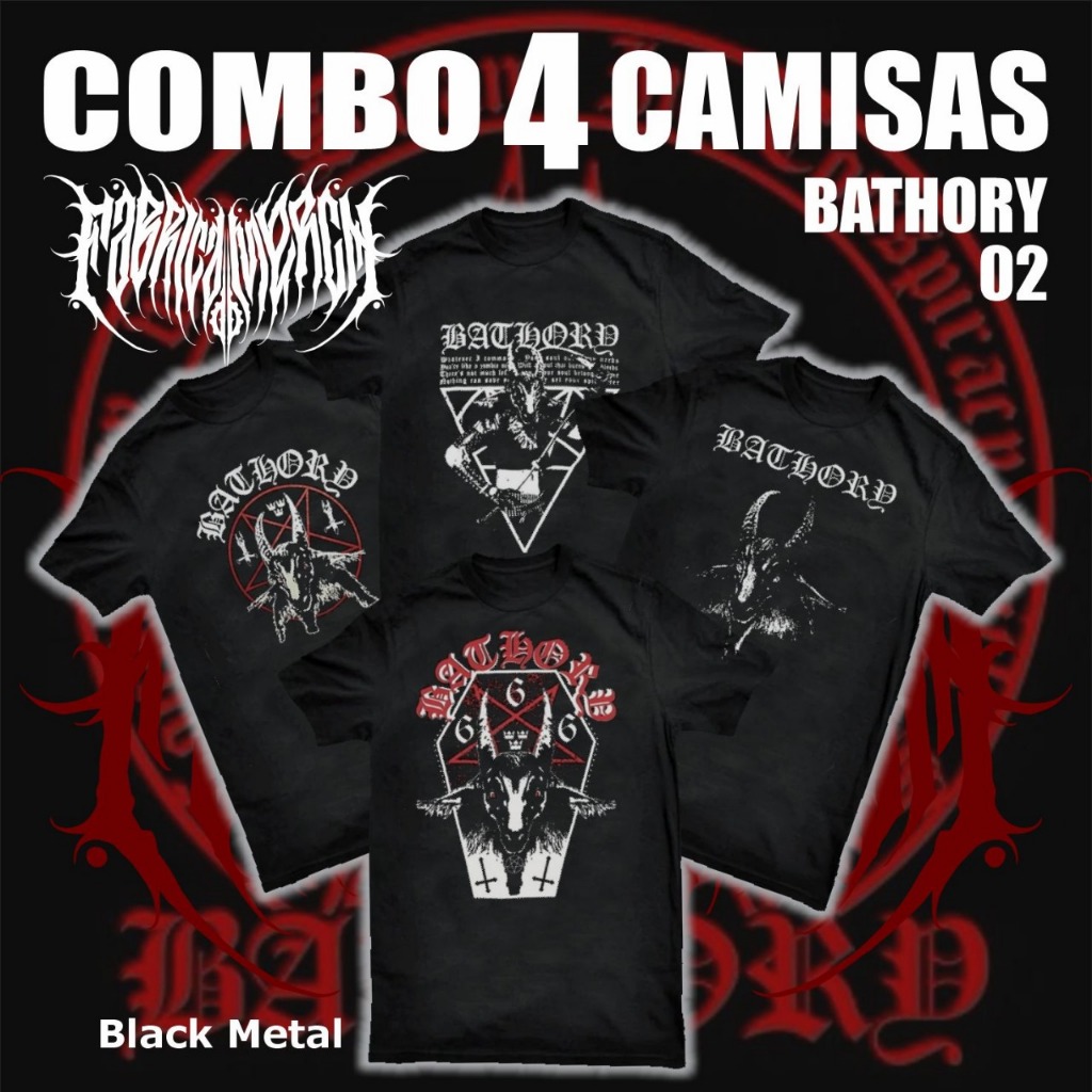 COMBO 4 CAMISETAS BATHORY,black metal, deathblack metal,northen black metaL OF DEATH