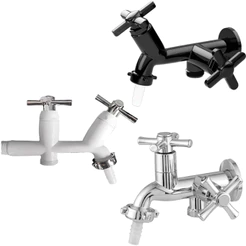 Kit Jogo 2 Torneiras Para Máquina De Lavar Tanque Parede Alta Qualidade PP Branca E Cromada ABS