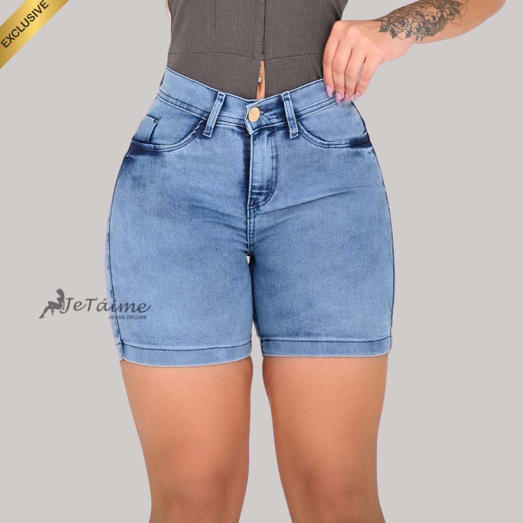 Bermuda Meia Coxa Jeans Premium Feminina Lycra Empina Bumbum Modeladora em Oferta na Shopee