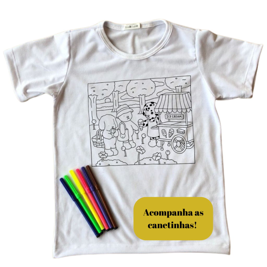 Camiseta para Pintar Colorir Sublimada Com Canetinha