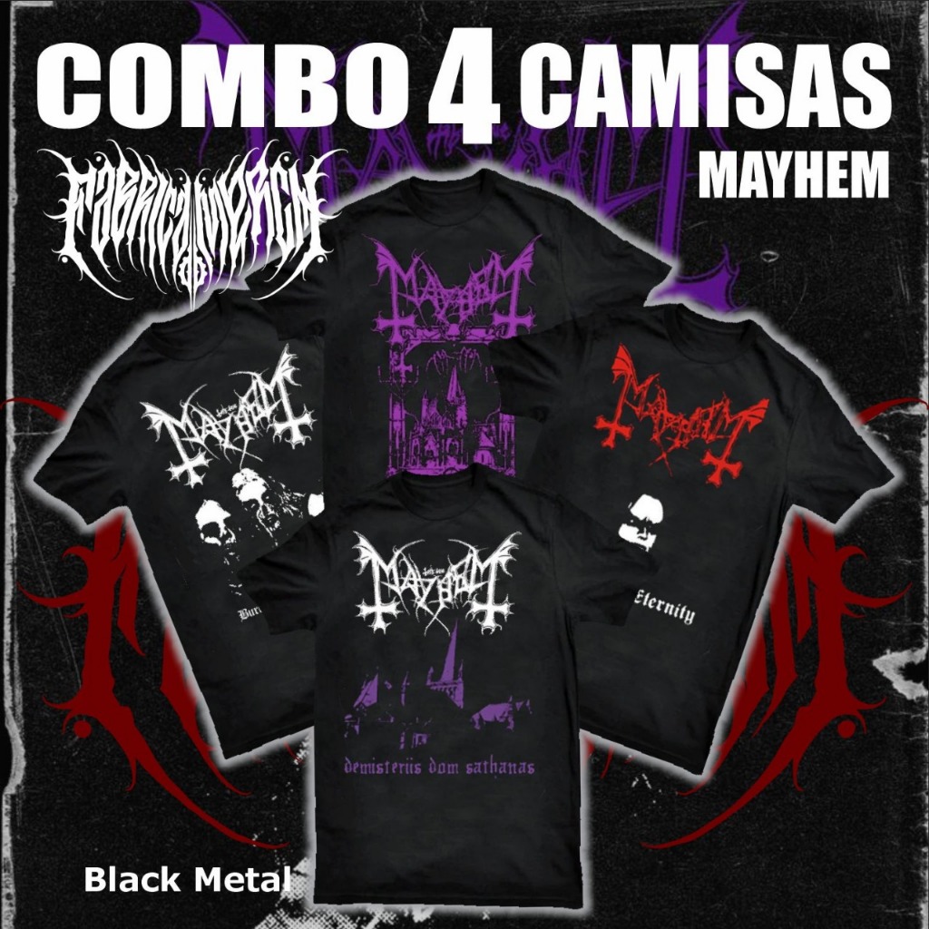 COMBO 4 CAMISETAS MAYHEM,black metal, deathblack metal,northen black metal, no god metal