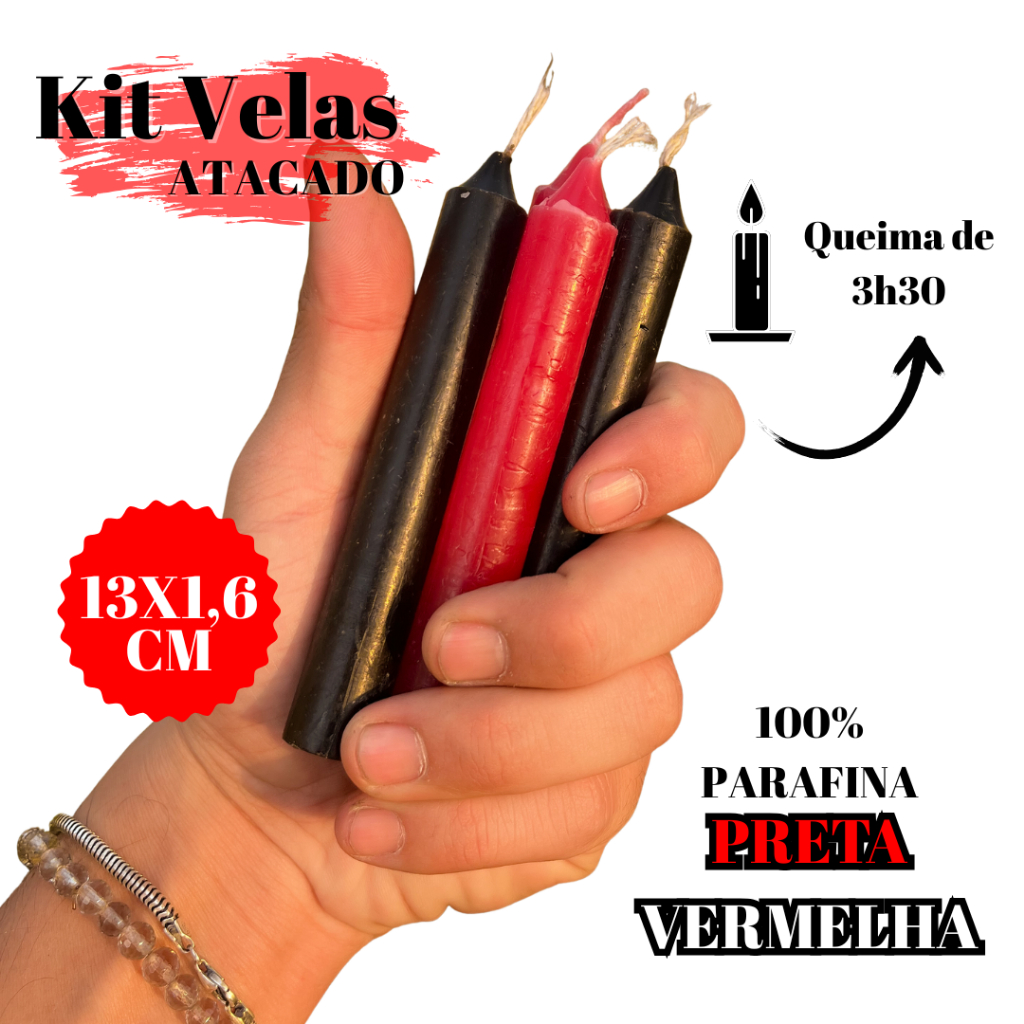 Kit com 100 Velas Palito Preta 22g em Oferta na Shopee