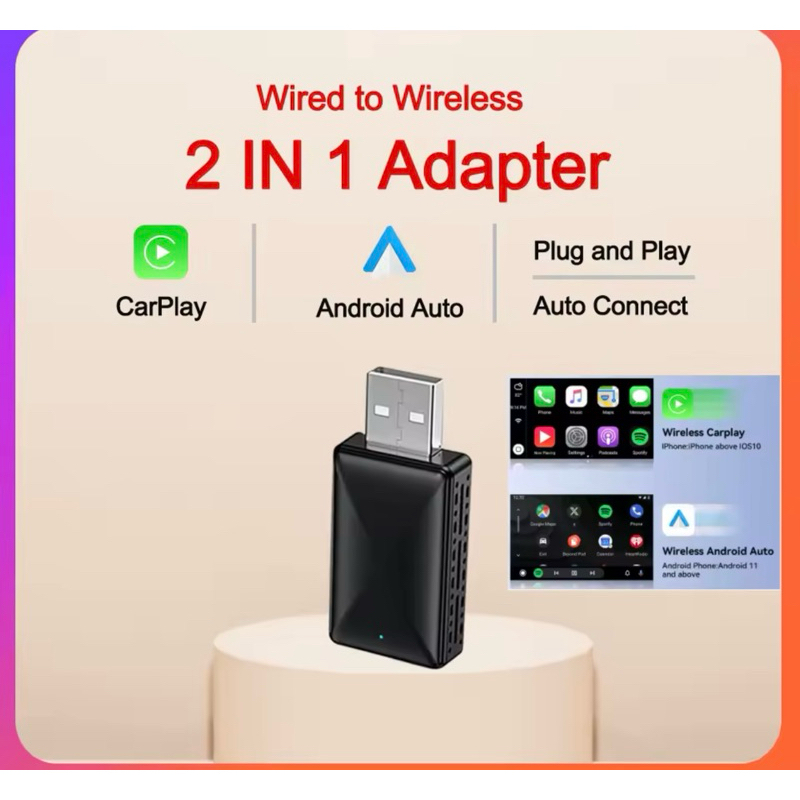 Adaptador Sem Fio CarPlay e Android Auto Wireless USB Bluetooth Wi-Fi para Multimídia de Carro Universal