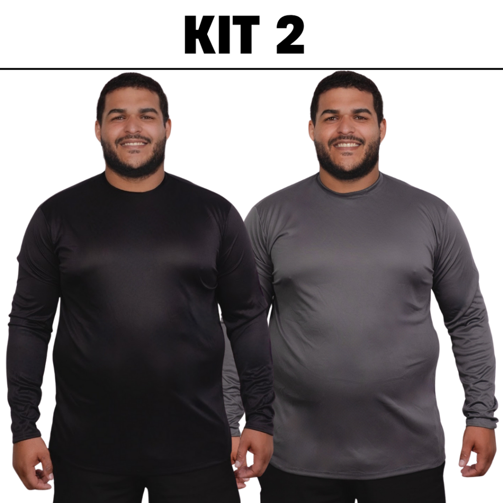 Kit 2 camisa masculina plus size G1 ao G4 blusa manga longa camiseta malha fria em Oferta na Shopee