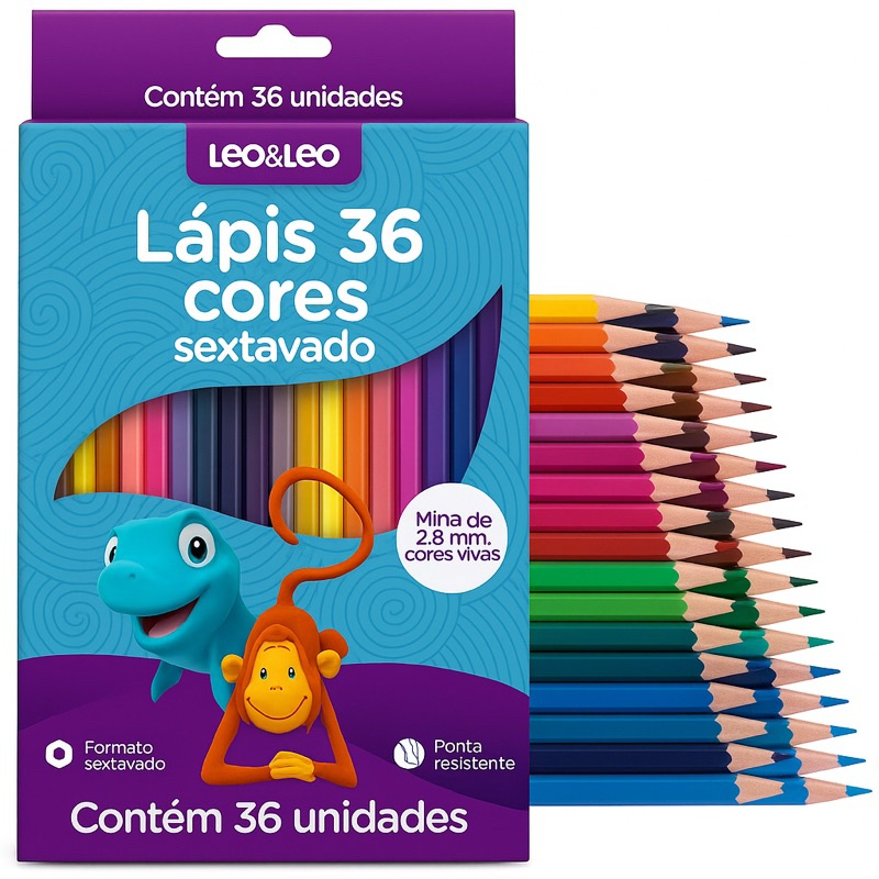 Lápis De Cor Sextavado 36 Cores Ponta Resistente