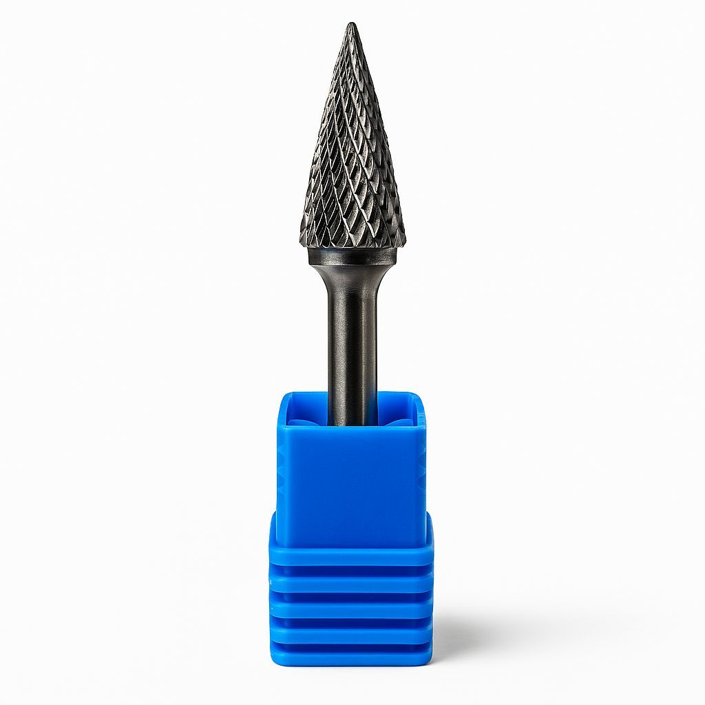 Lima Rotativa Metal Duro Cônica 12 x 25 Pontuda Corte Duplo Usinagem Acabamento Desbaste Fino