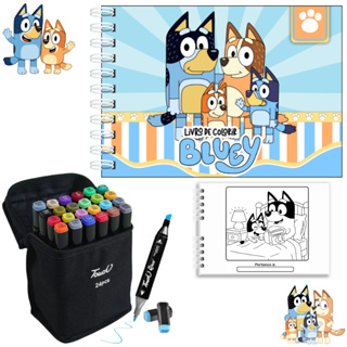 Kit Livro de Colorir Bluey + Jogo de Canetinhas 24/36 Cores Ponta Dupla Capa Dura A5 50 Páginas 180g em Oferta na Shopee