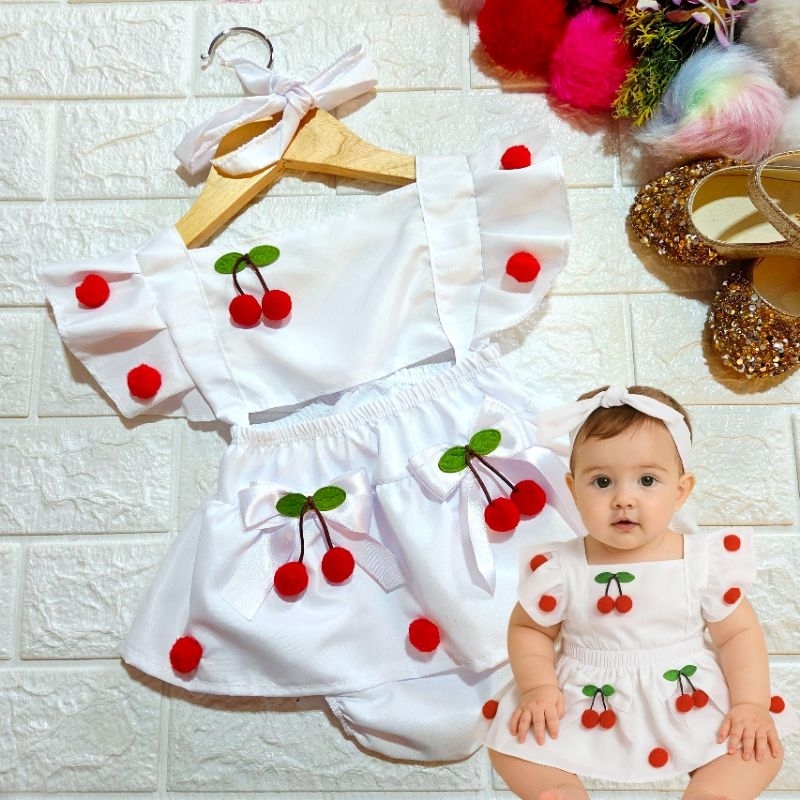 Body Romper Bebê Branco Borboleta Mesversário Cereja 3D Frutinha Vermelha 3 a 9 Meses em Oferta na Shopee
