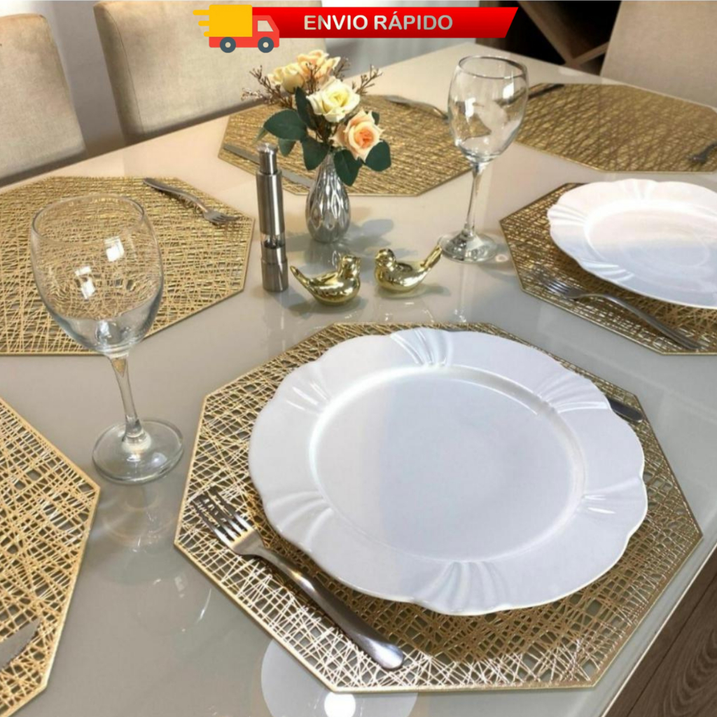 Jogo Americano Octagonal Sextavado Kit 4 ou 6 Peças Redondo 38cm Mesa Posta Supla sousplat