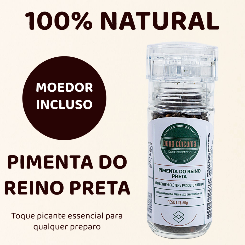 Moedor de Pimenta do Reino Preta 100% Natural | Temperos e Especiarias – Dona Cúrcuma em Oferta na Shopee