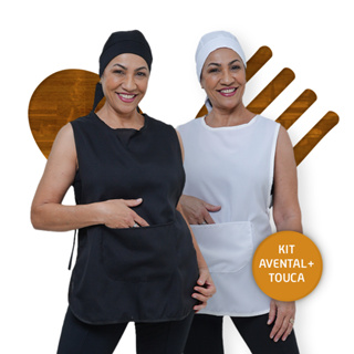 Kit Com Bata Avental Jaleco e Touca Bandana Uniforme Doméstica Cozinha Restaurante em Oferta na Shopee