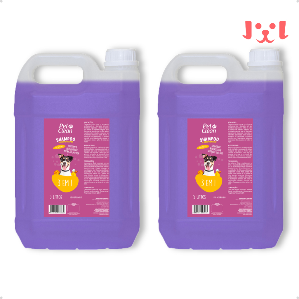Kit 2 Shampoo e Condicionador Pet Shop para Cachorro e Gato Pet Clean 5 em 1 - Galão 5L