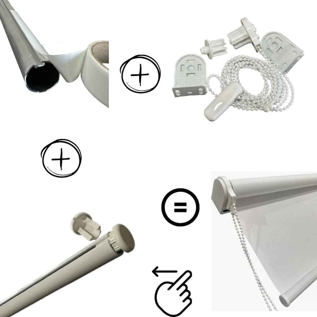 Kit Tubo Persiana Rolo Comando Completo 32mm Base  fita colar tecido e base Redonda