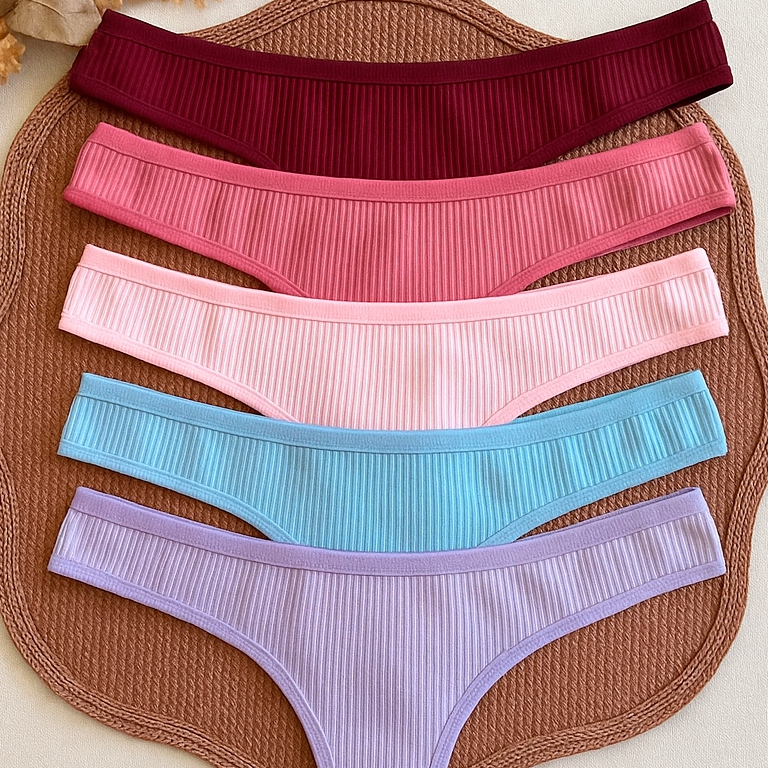 Kit 5 Calcinhas Fio Dental Canelada em Suede forro de Algodão em Oferta na Shopee