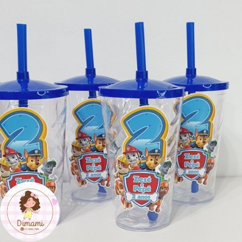 kit 10 Copo twister 500ml personalizado Patrulha canina - Lembrancinha de aniversário - festa infantil decoração premium