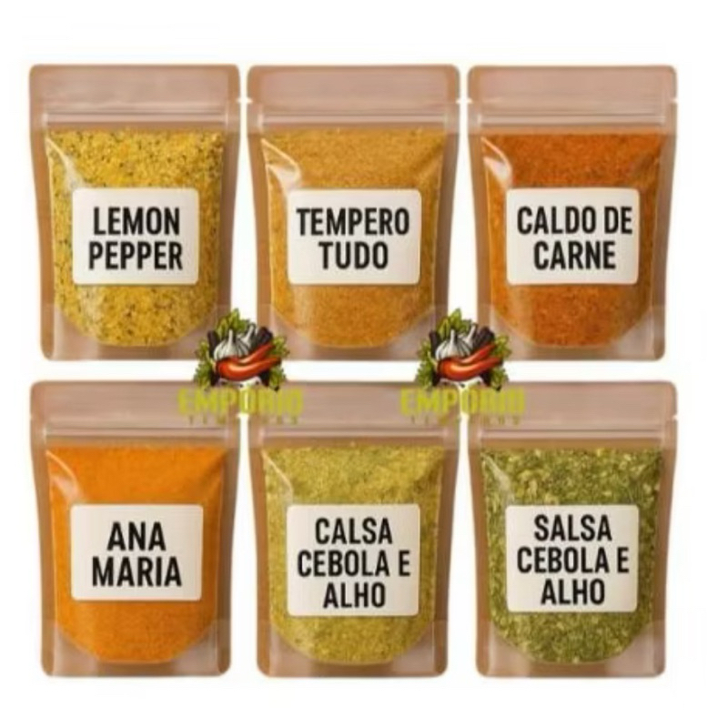 Kit Combo 12 Temperos e Condimentos com 100 gramas cada (total 1.2 kg ), embalagens ziplock em Oferta na Shopee