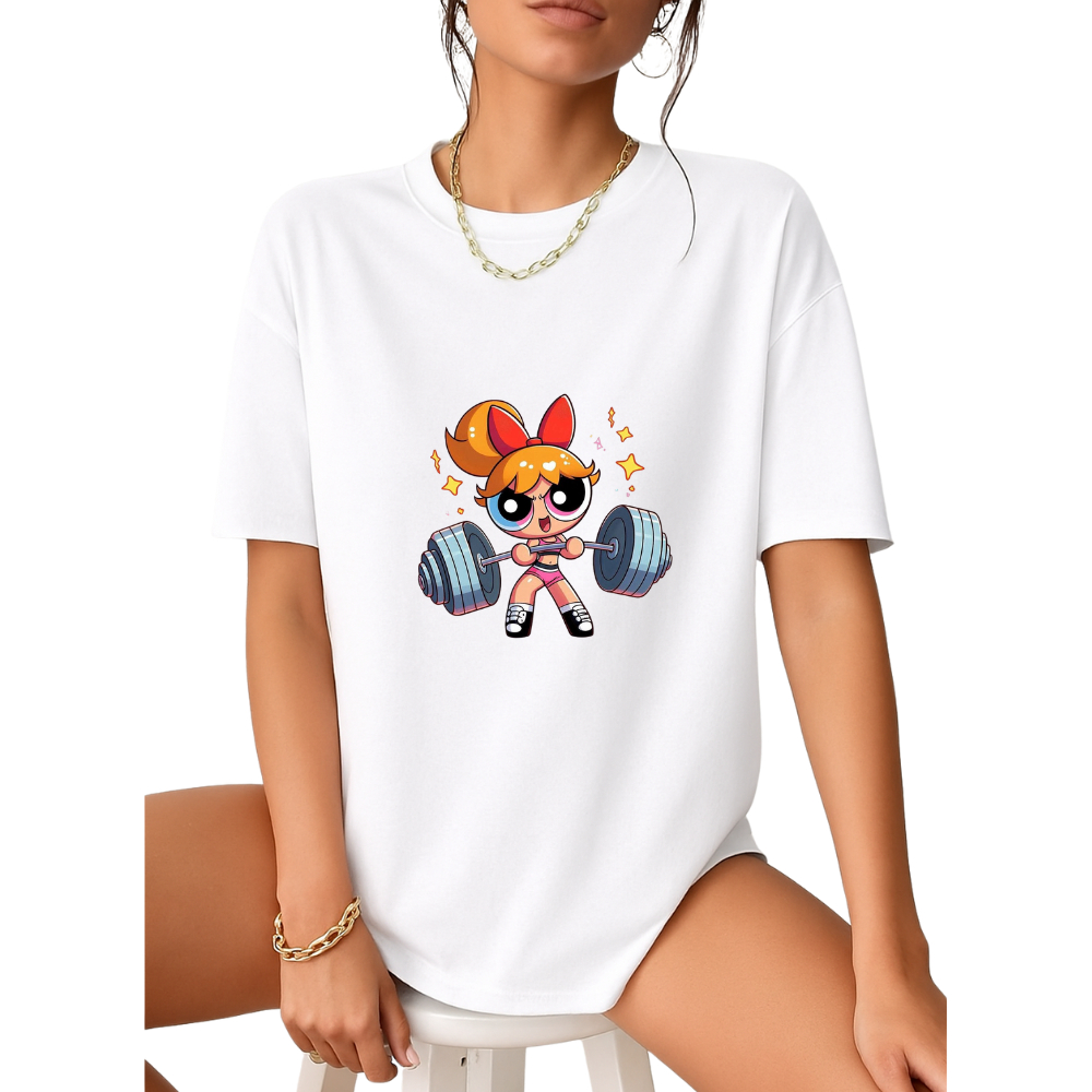 Camiseta Camisa Feminina Academia Gym Fitness Oversized  Meninas Super Poderosas Blusão Treino Streetwear