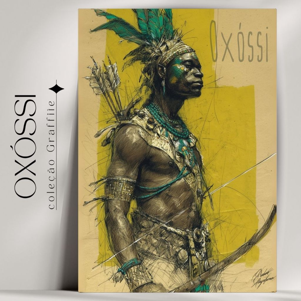 Quadro Decorativo Orixá Oxóssi  -  Umbanda e Candomblé - Coleção Orixá Graffite- Já com fita Adesiva