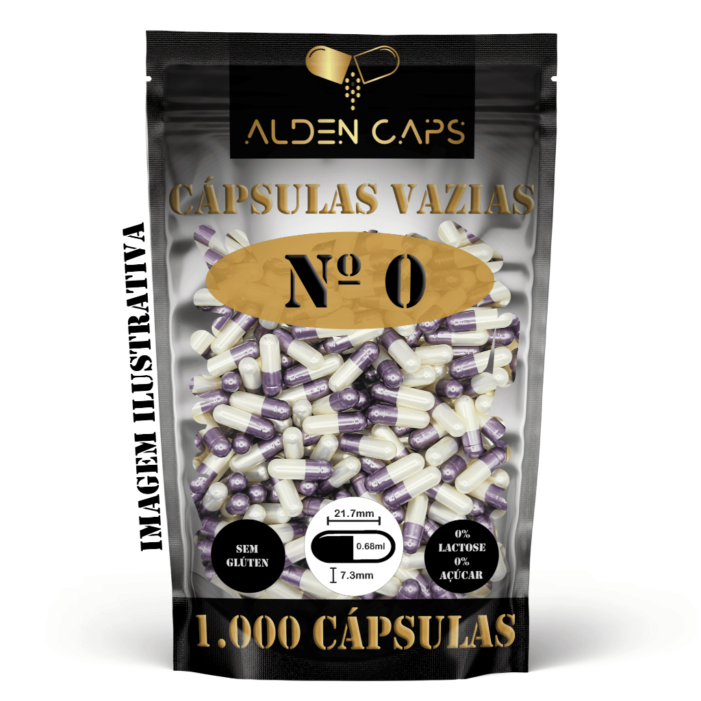 1.000 Cápsulas Vazias de Gelatina Roxa Perolada e Branca Perolada Nº 0 (500mg)