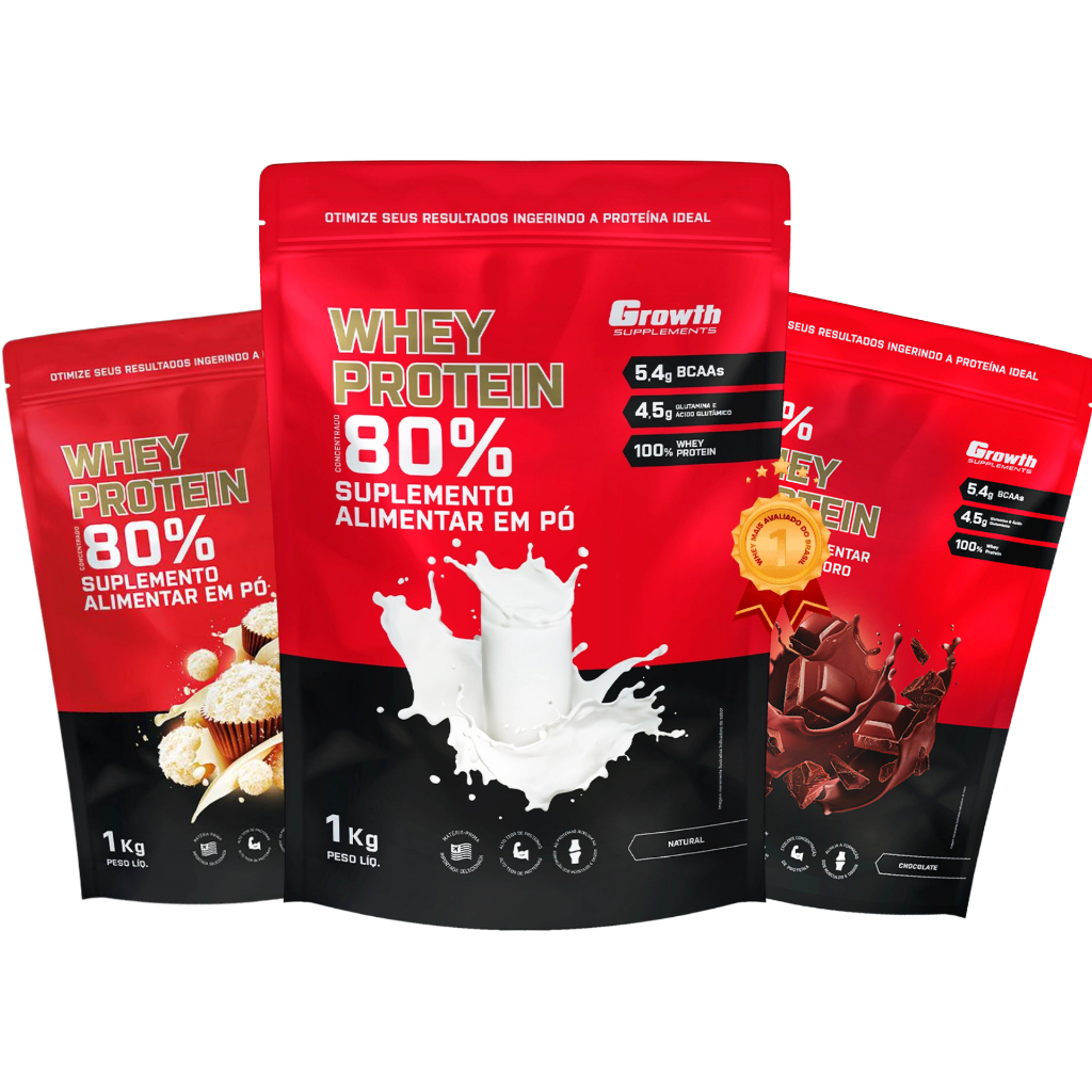 Whey Protein Concentrado 80% 1kg - Growth Supplements 100% ORIGINAL