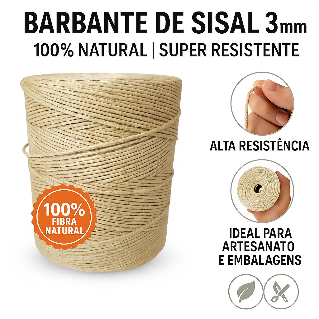 Fio Cordão Sisal 3mm Natural Rasado Barbante Para Decoração Artesanato Rustico Corda Para Amarração Jardinagem
