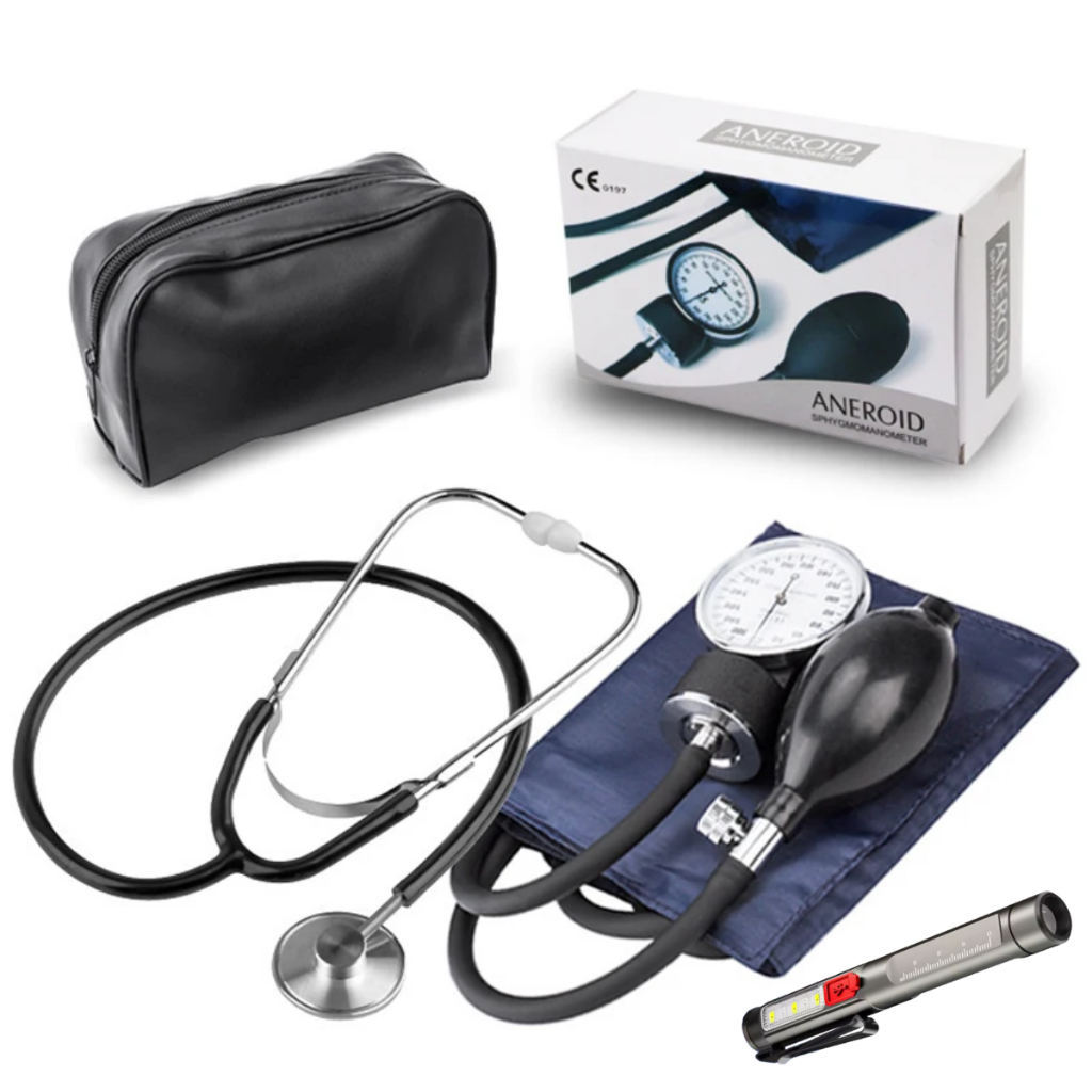 Kit Médico Estetoscópio Aparelho Pressão Caneta Clínica