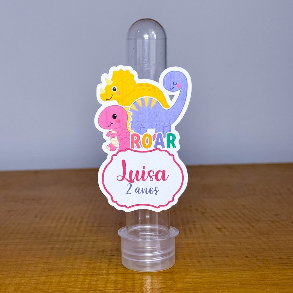 30 Apliques para Tubetes Dinossauro Menina Mesversário Festa Infantil Lembrancinhas Personalizados Já Cortados