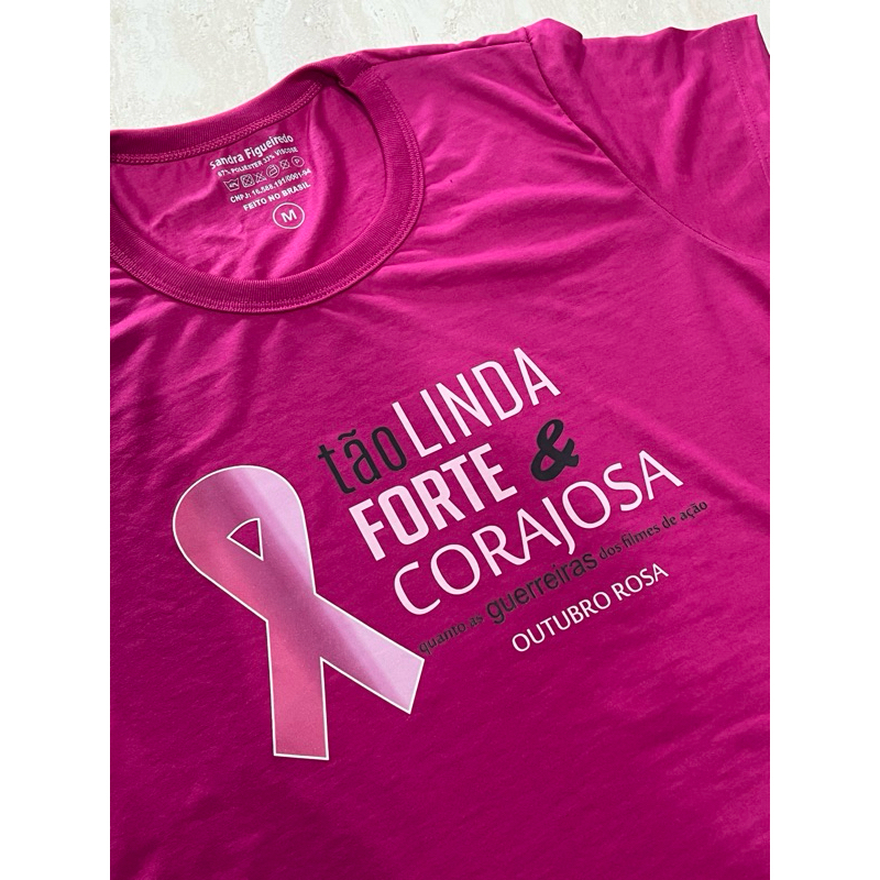 Camiseta Baby Look Feminina Outubro Rosa Estampa Linda Forte Corajosa DTF Oferta