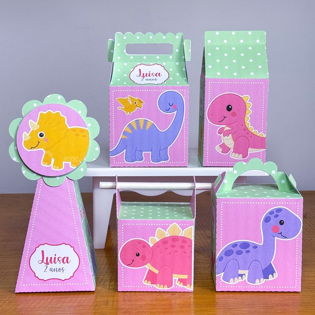 Kit Festa Dinossauro Menina l Personalizados l Lembrancinha para Festa l kit Caixas Personalizadas