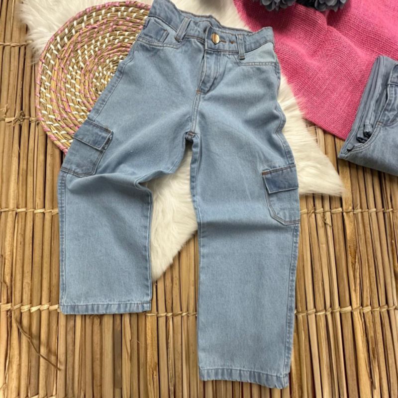 CALÇA JEANS INFANTIL MENINAS WIDE LEG CARGO BRUNA JEANS em Oferta na Shopee