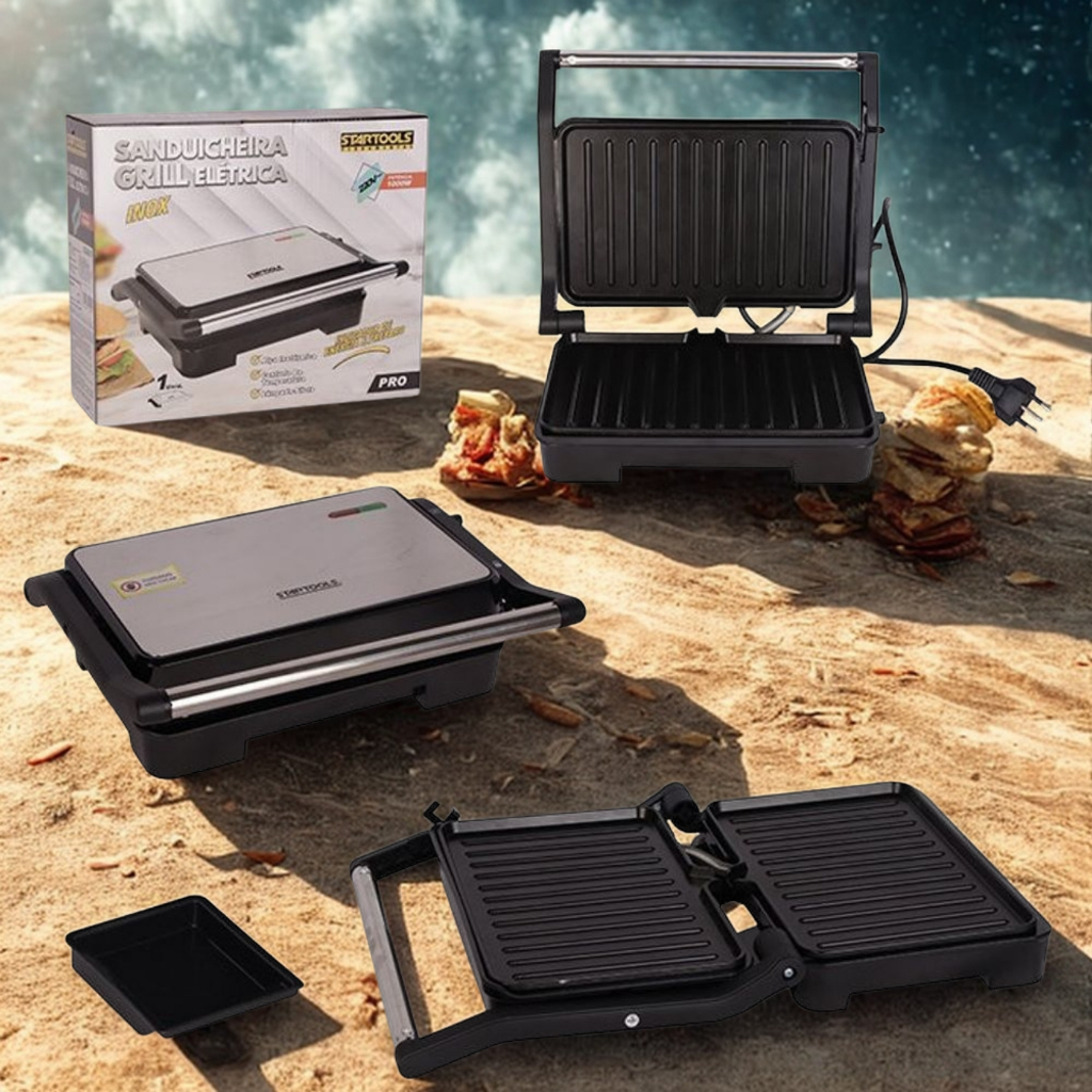 Sanduicheira Grill Inox Elé trica 1000W Inox Compacta Versa til Pr ática 127V ou 220V