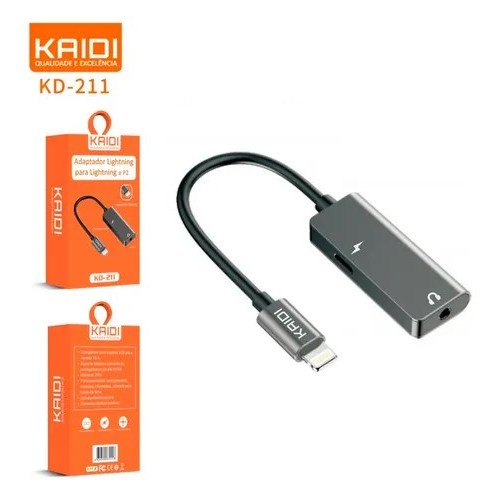 Adaptador Lightning P2 Use fone de ouvido no Iphone e Ipad Kaidi KD-211