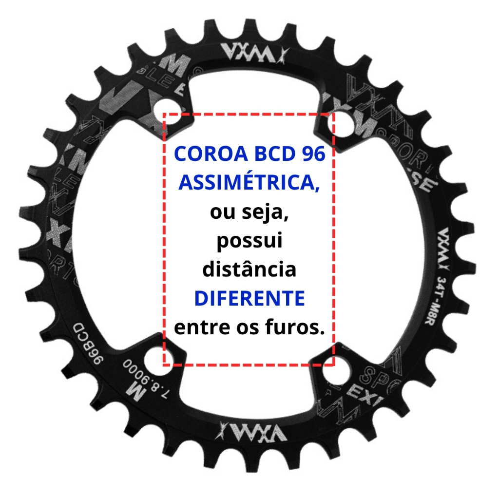 Coroa Única Bcd 96 Assimétrico Narrow Wide Deore Slx XT XTR M6000 M7000 M8000 Preta