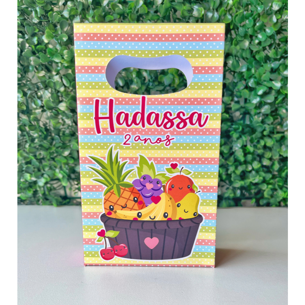 Sacolinha personalizada Frutinhas Mimos de Aniversário Lembrancinhas (PEGUE E MONTE)