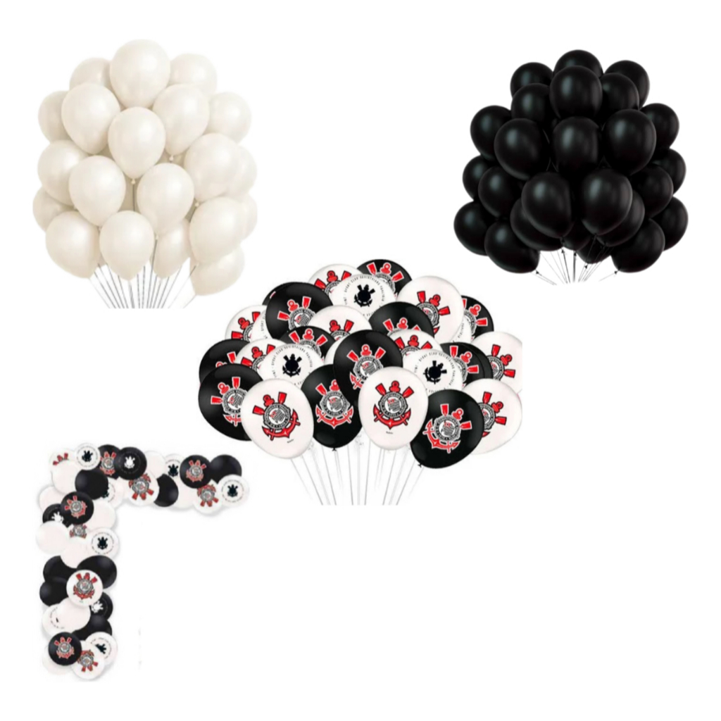 Kit Arco De Balões Corinthians Bexigas + Fita Arco De Balões