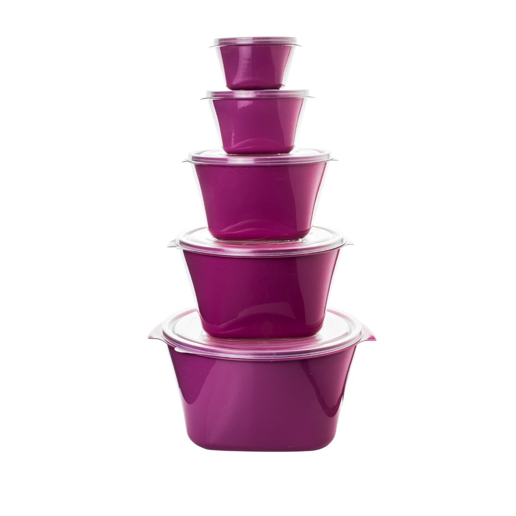 Kit com 5 Vasilhas de Plástico Multiuso Potes Mantimentos Cozinha Utilidades Variedade de Cores