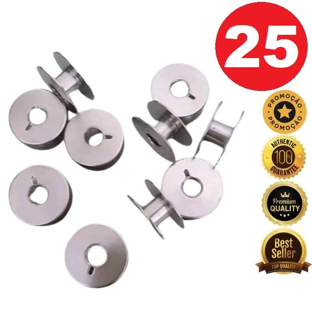 25 Bobina Lisa Reta Industrial Baixa – Metal | Para Máquinas de Costura